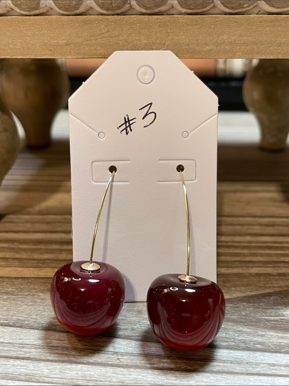 Cherry Drop Hoop Earrings - Deep Red